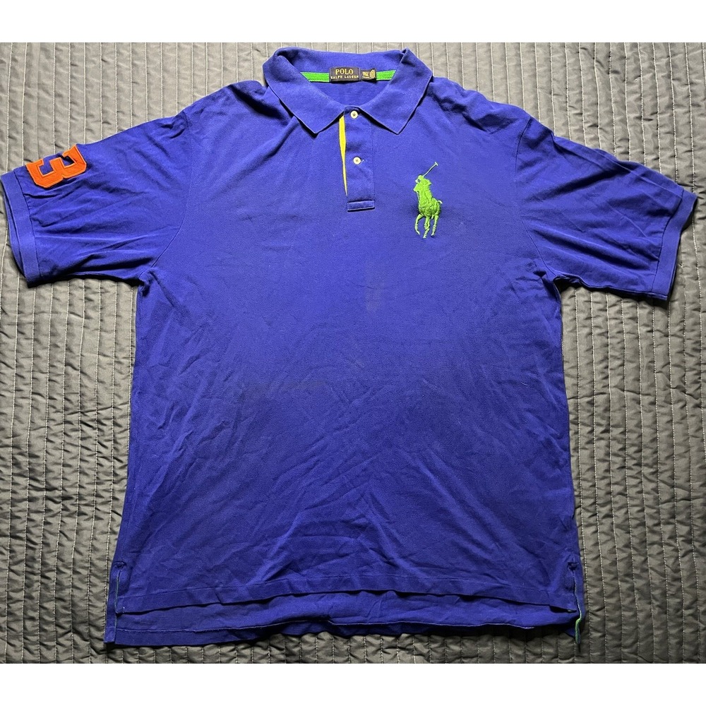 Polo Ralph Lauren Polo Shirt Men's Size 2xlt2/2tgl Blue Short Sleeve Big Pony